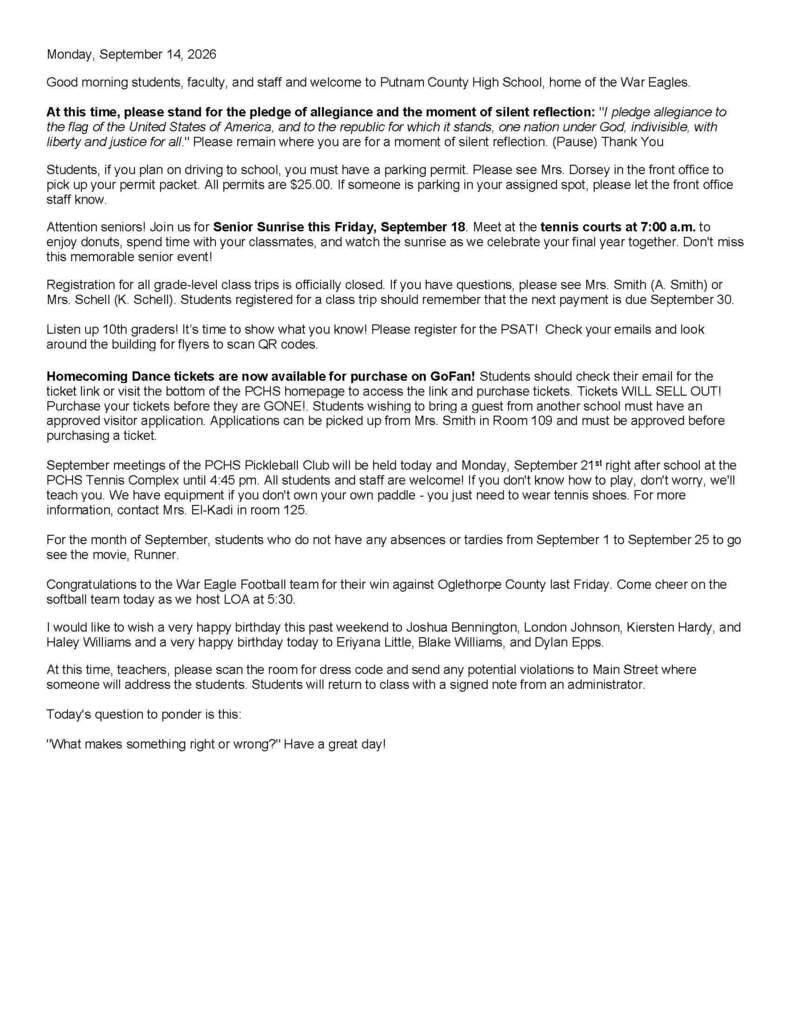 Announcements 9.14.26