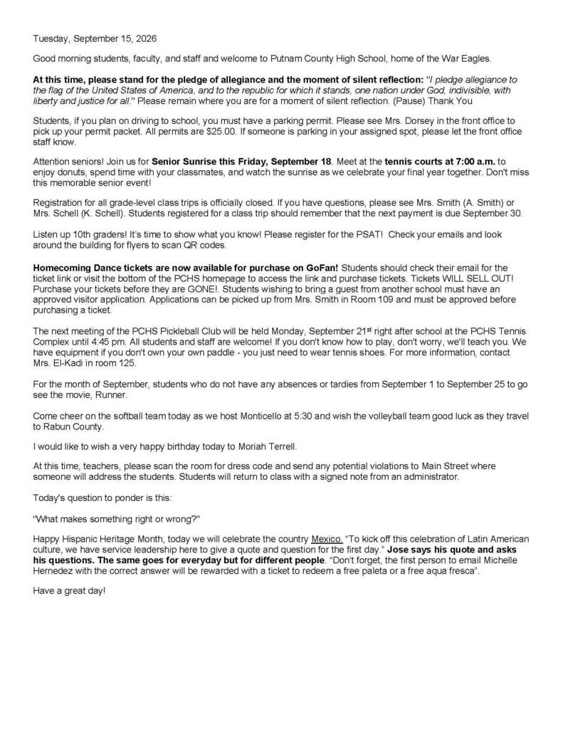 Announcements 9/15/26