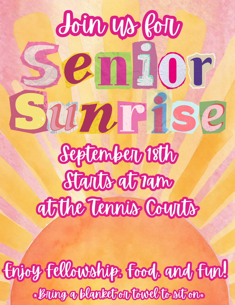 Senior Sunrise September 18th at 7:00am at the Tennis Courts