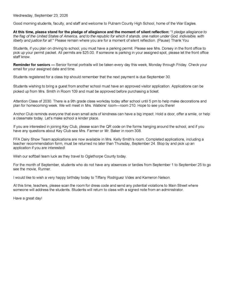 PCHS Daily Announcements 9.23.26
