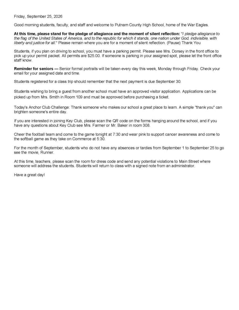 PCHS Daily Announcements 9.25.26