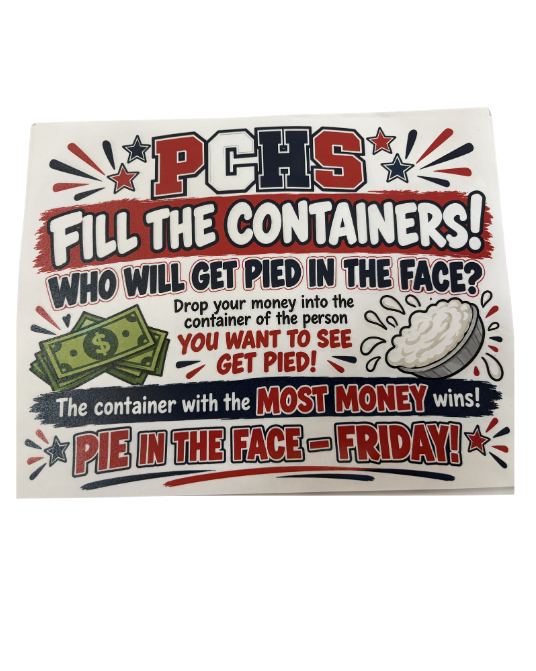 Fill the container with the most money to determine who will be pied!