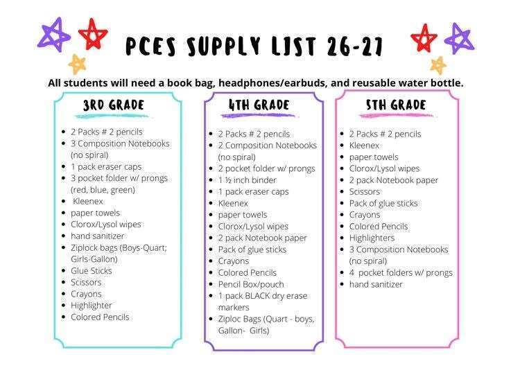 PCES School Supply List