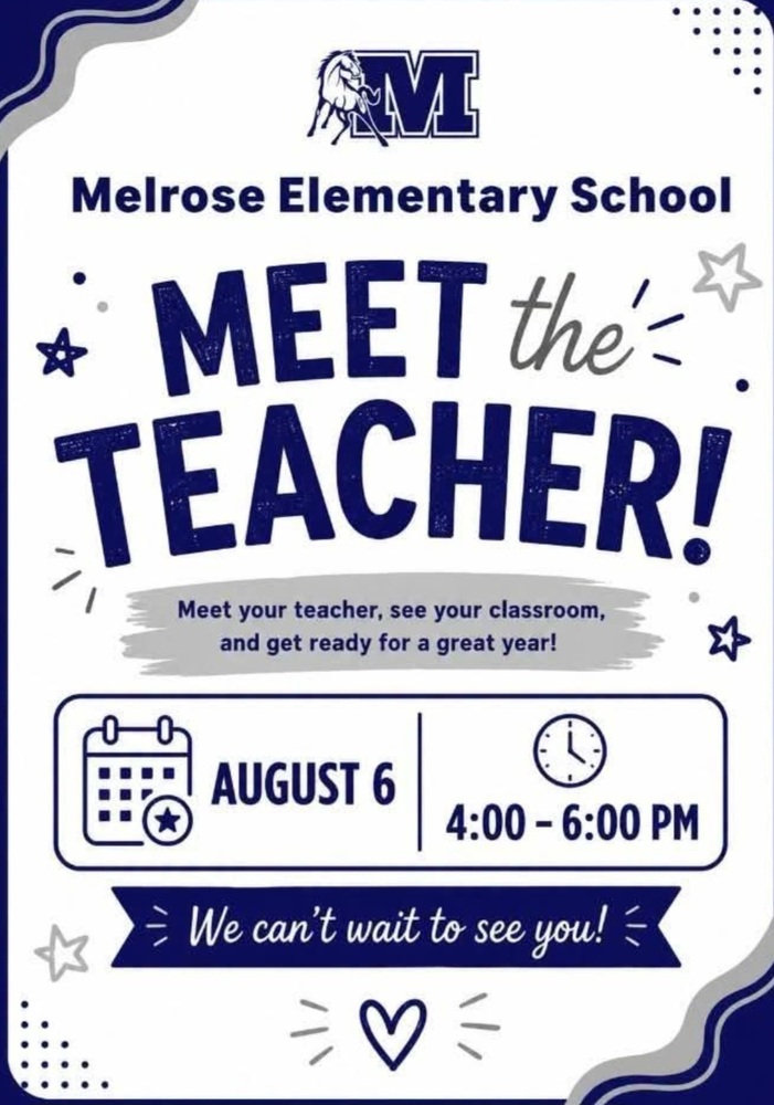 Flyer announcing Meet the Teacher on Aug. 6 from 4-6pm.