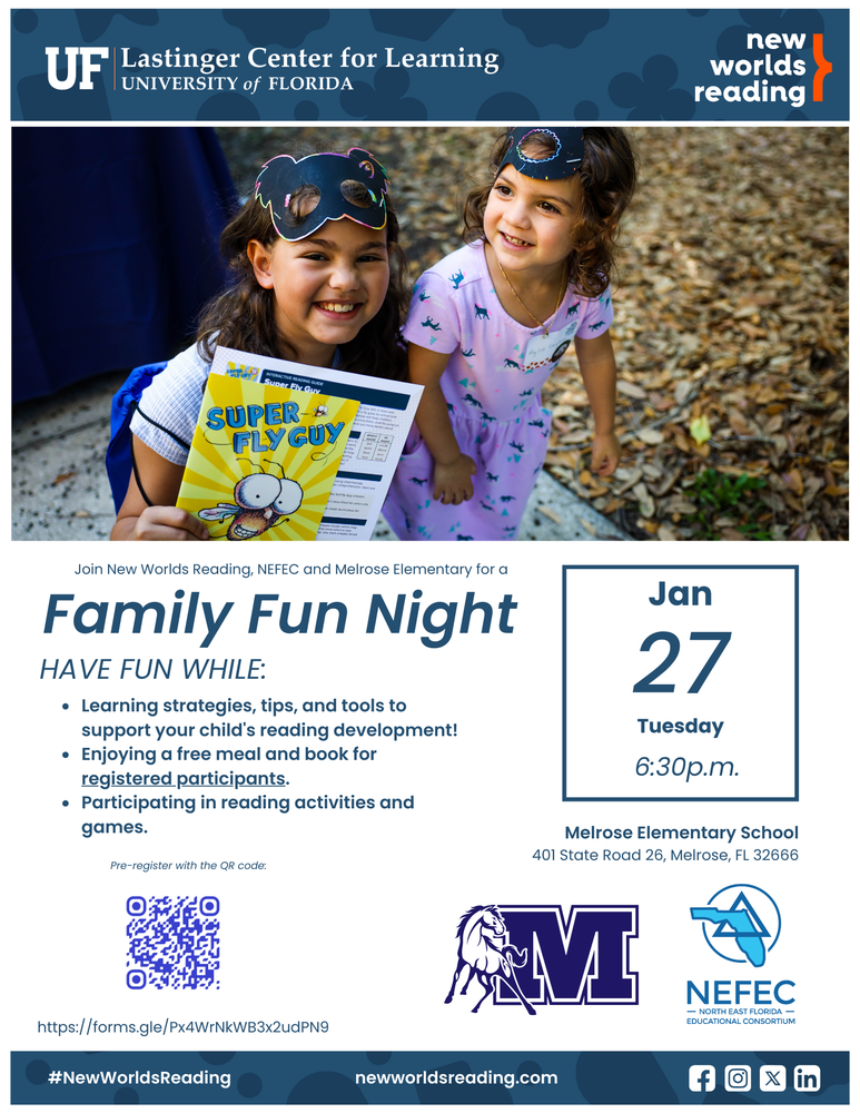 Flyer announcing Family Fun Night on Jan. 27 with a picture of 2 girls walking.