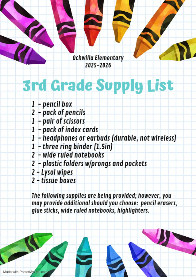 3rd Gr Supply List