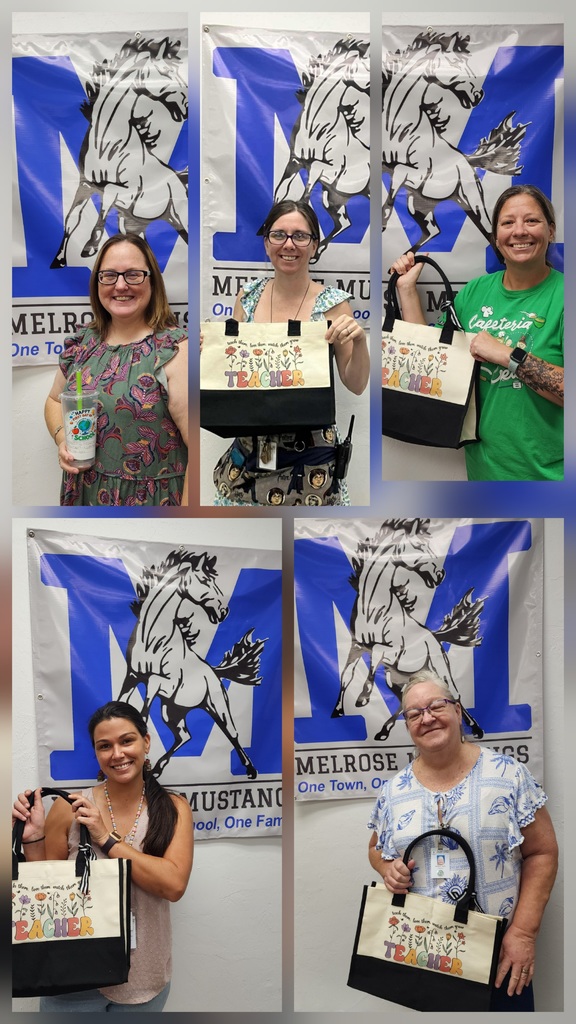 Collage of 5 female teachers holding gift bags.