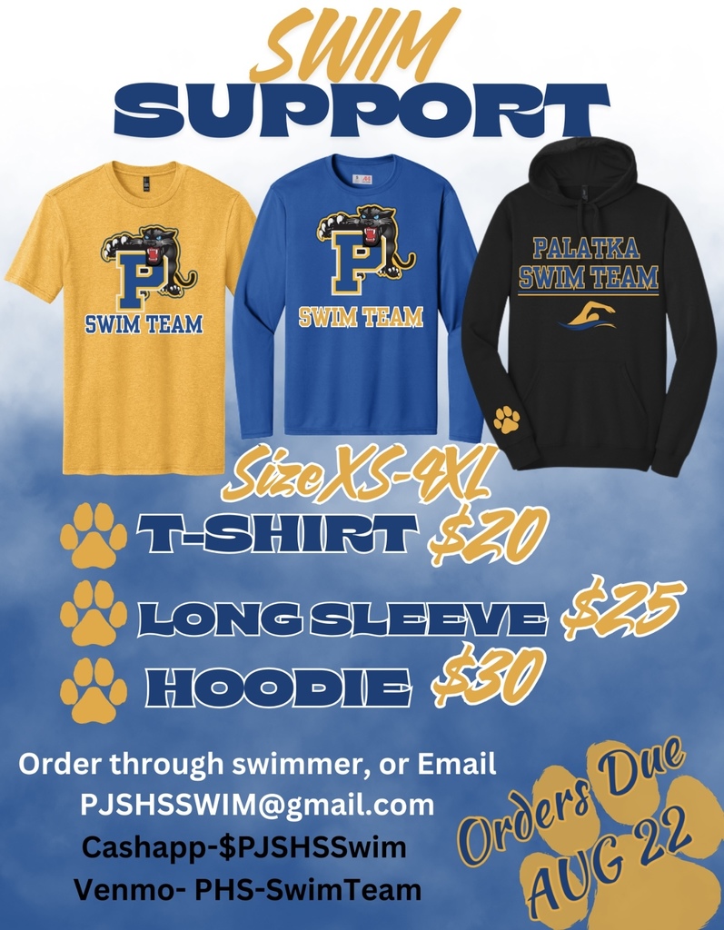 Purchase swim team shirts - orders due Aug 22 - order through a swimmer or email pjshsswim@gmail.com