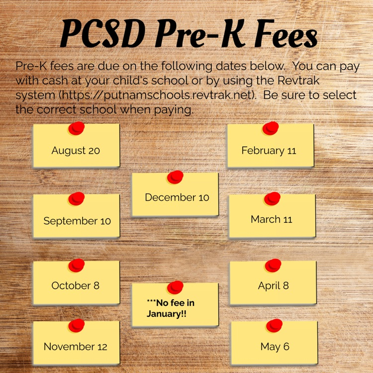 Pre K Fee Dates