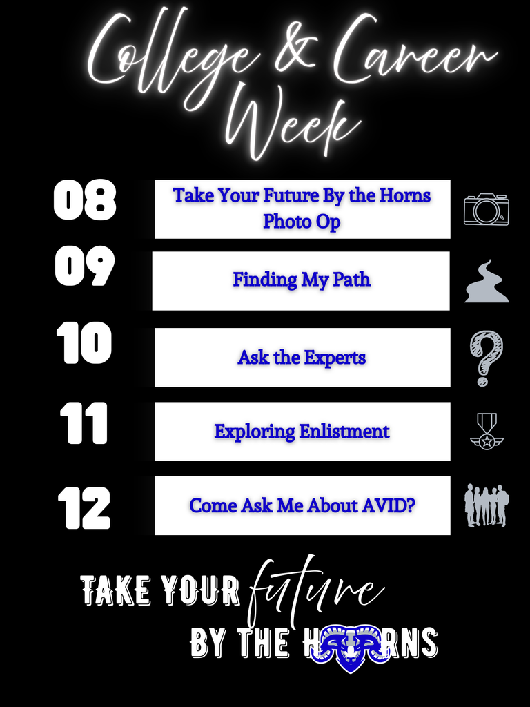 Calendar of events for the week. 
