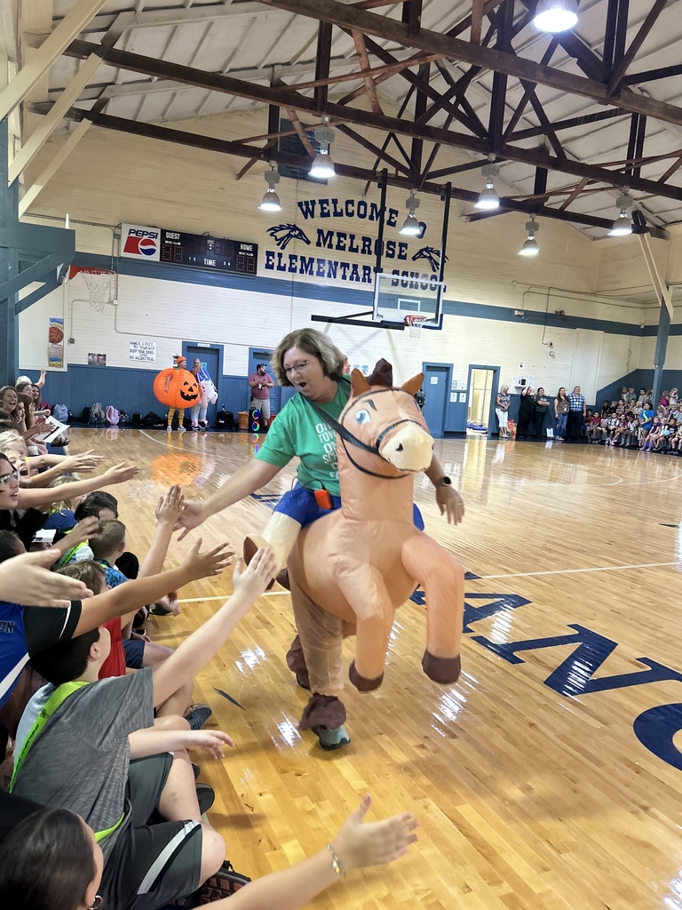 principal in horse costume giving high 5s.