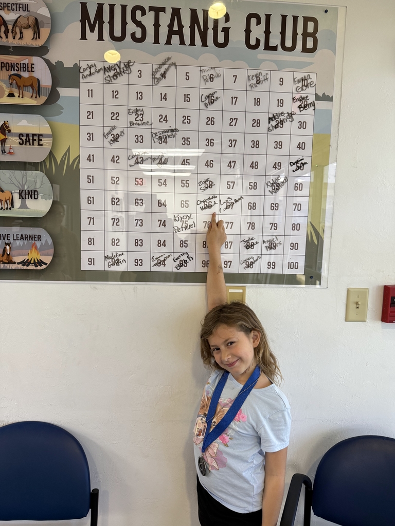 picture of female girl pointing at the Mustang Club board