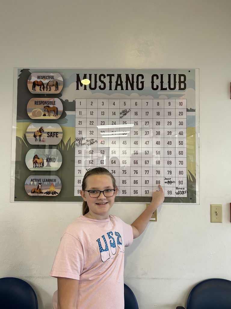 Picture of female student pointing at Mustang Club board 