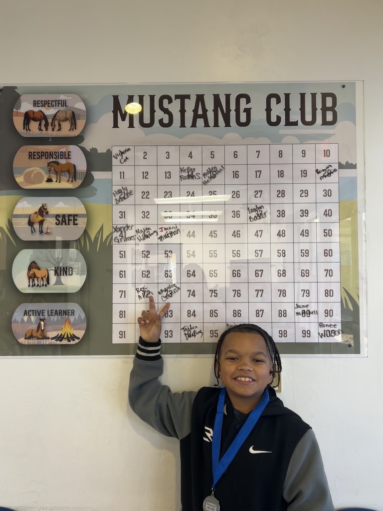 Picture of male student pointing at Mustang Club board