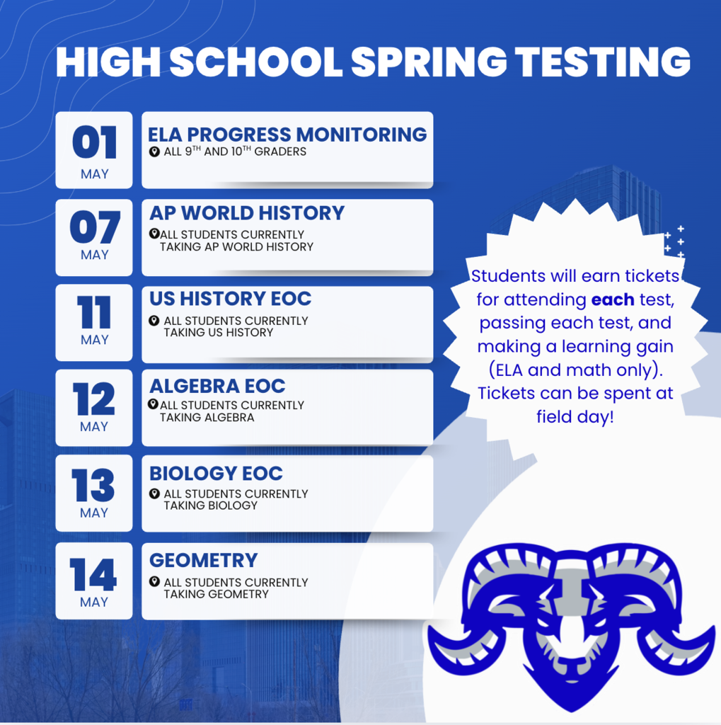 High School Testing Schedule.