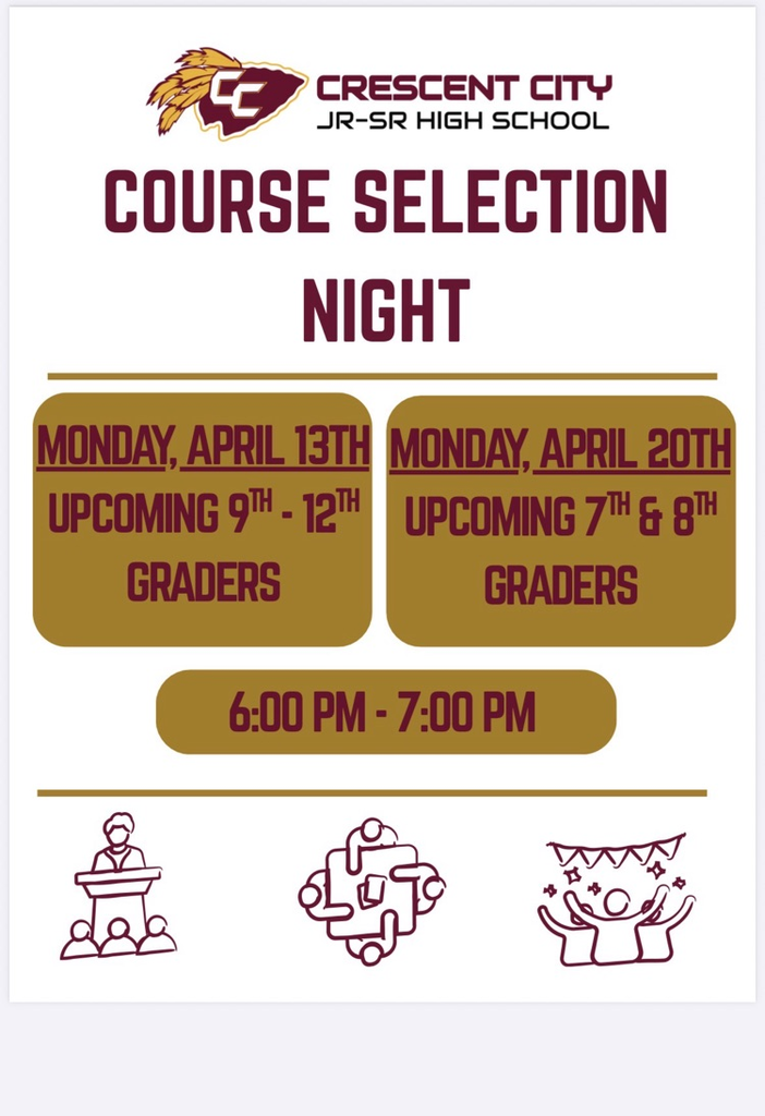 Course Selection Night for 9th-12th Grade students will be on Monday, April 13th from 6-7pm in our cafeteria.  Course Selection Night for upcoming 7th and 8th Grade students will be on Monday, April 20th from 6-7pm in our cafeteria.  