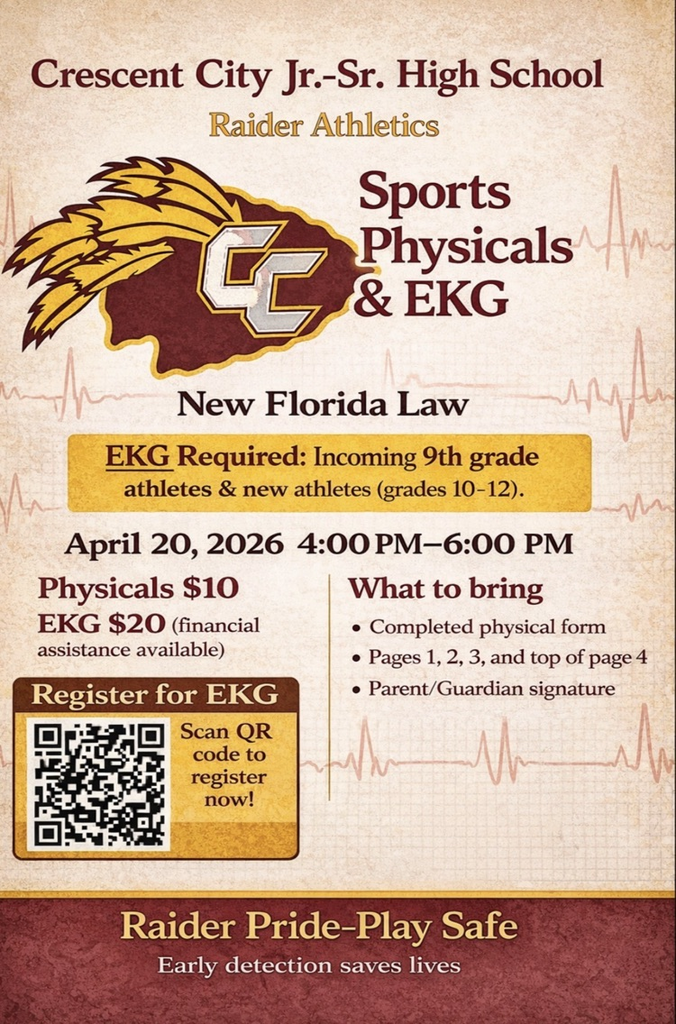 Sports Physicals and EKG’s take place on April 20th from 4-6pm.  this is for incoming athletes.  Please scan the QR Code.
