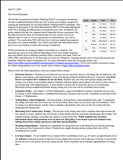 Parent Test Letter 2026