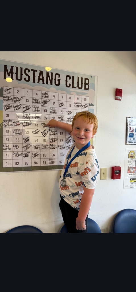 Picture of male student pointing at Mustang Club board 
