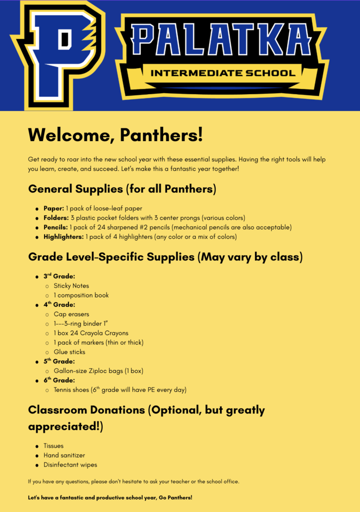 School supply list