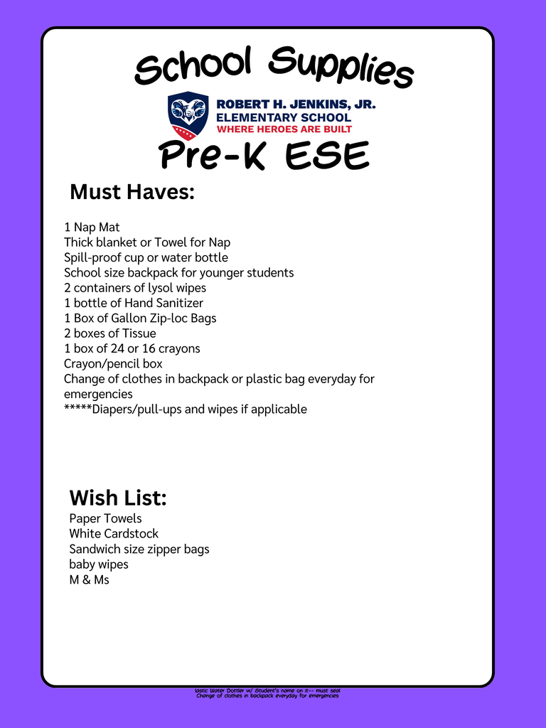 JES SCHOOL SUPPLIES 2026-2027