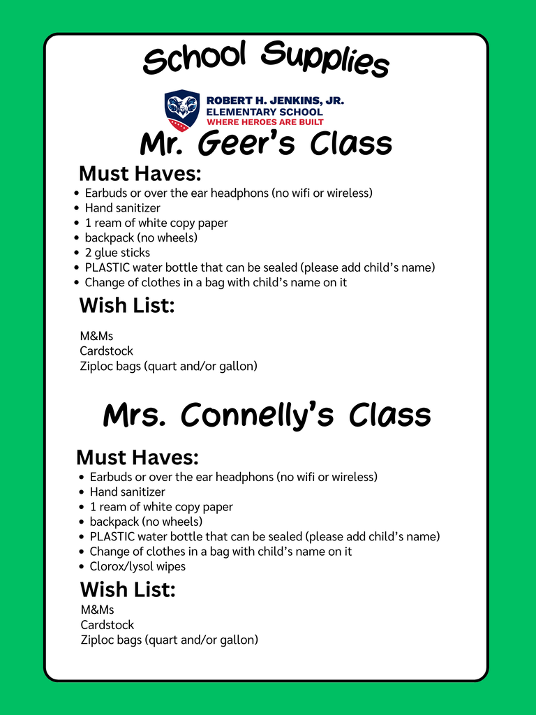 JES SCHOOL SUPPLIES 2026-2027