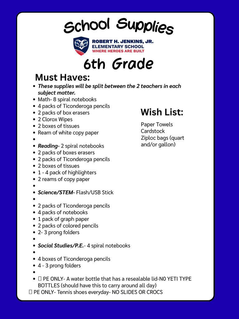 JES SCHOOL SUPPLIES 2026-2027