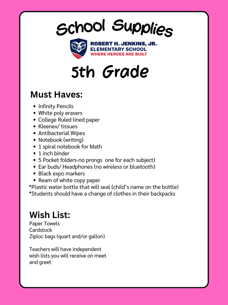JES SCHOOL SUPPLIES 2026-2027