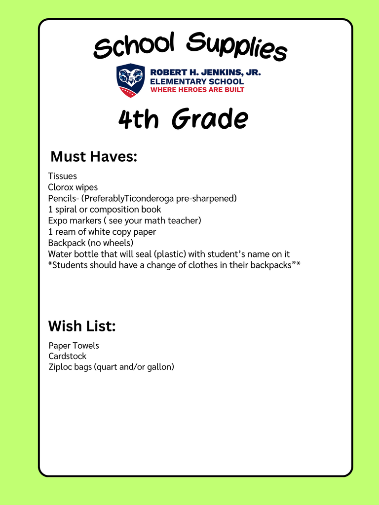JES SCHOOL SUPPLIES 2026-2027