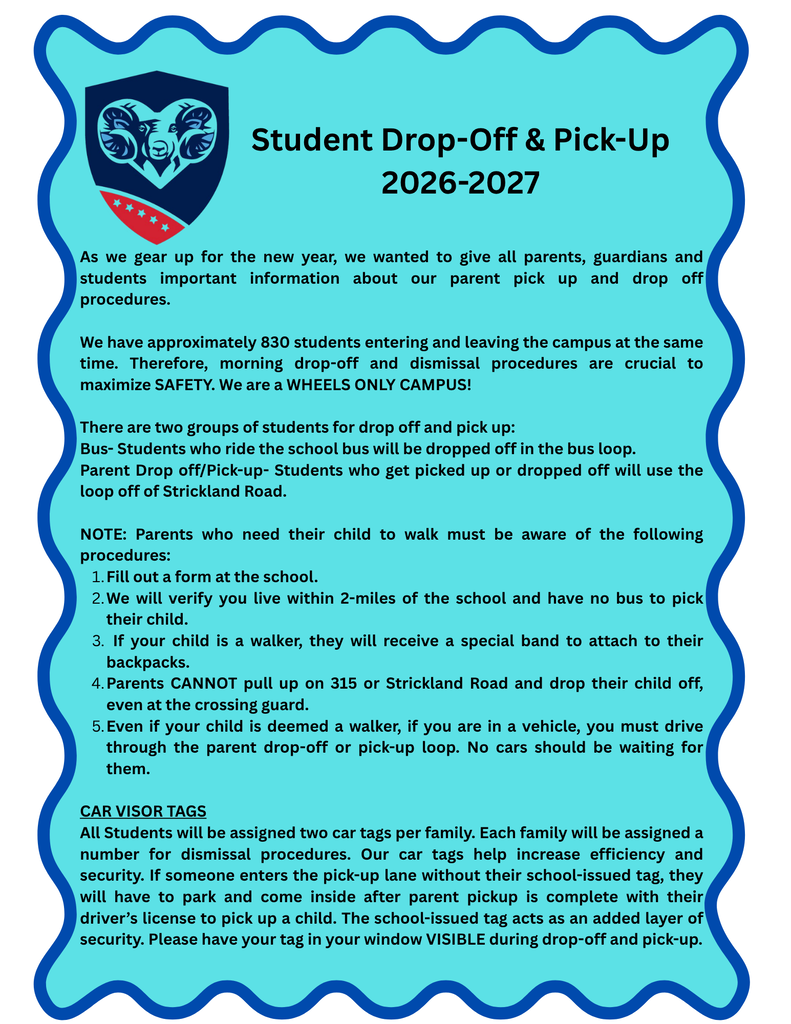 Student Drop -0ff and Pick-up 2026 2027