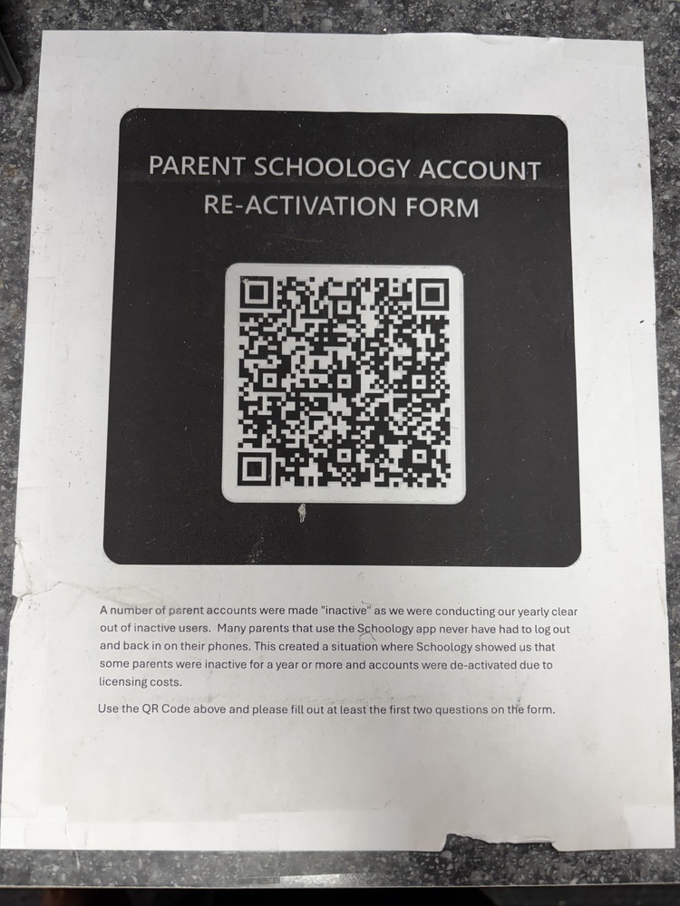 QR Code for the Form Parents Are to Complete in order to Re-activate their Schoology Account