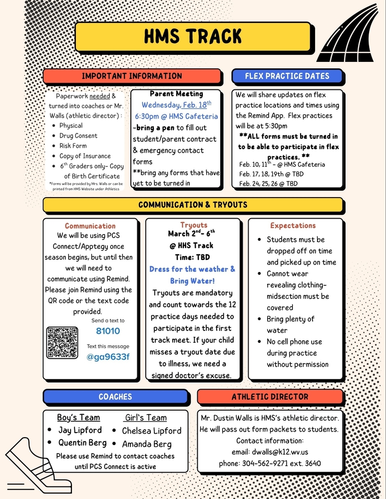 Information regarding the 2026 Spring Track Season at Hurricane Middle School.