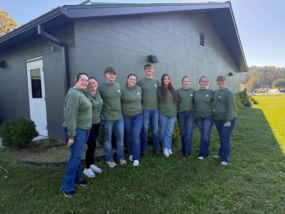 FFA members at a fall leadership conference at Cedar Lakes in a group photo