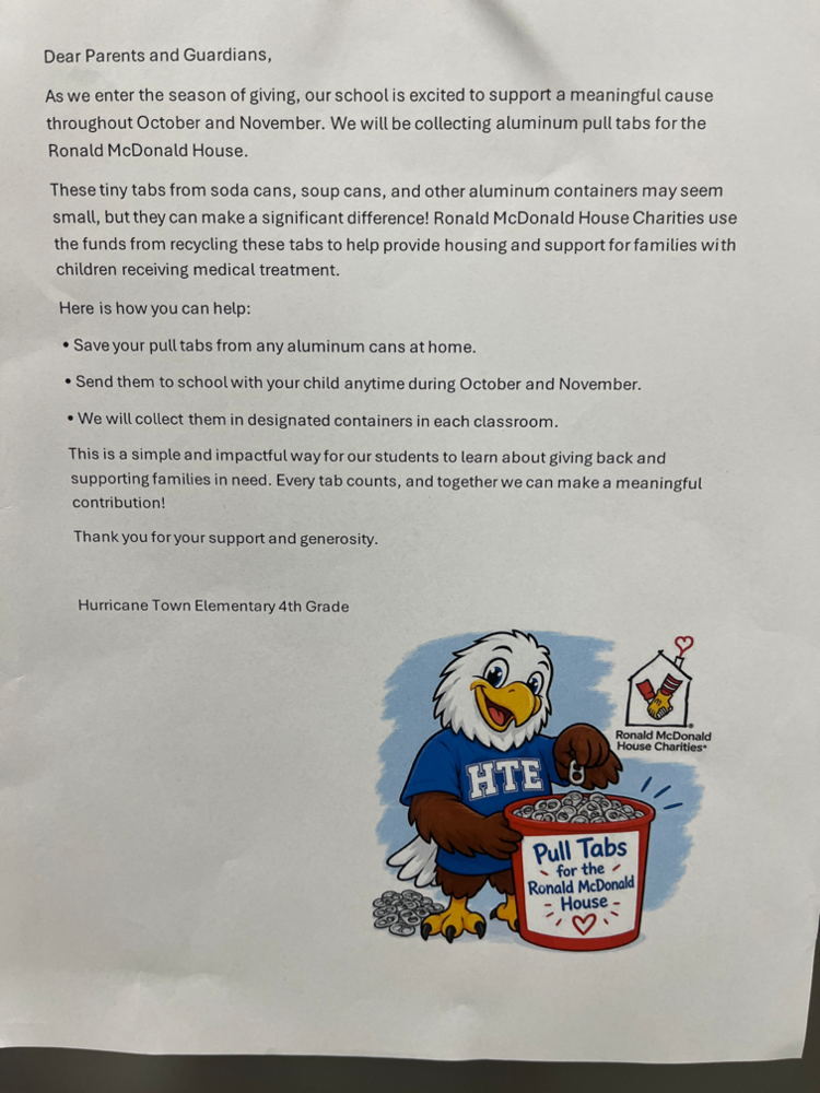 Collecting Pop Tabs for Ronald McDonald House 