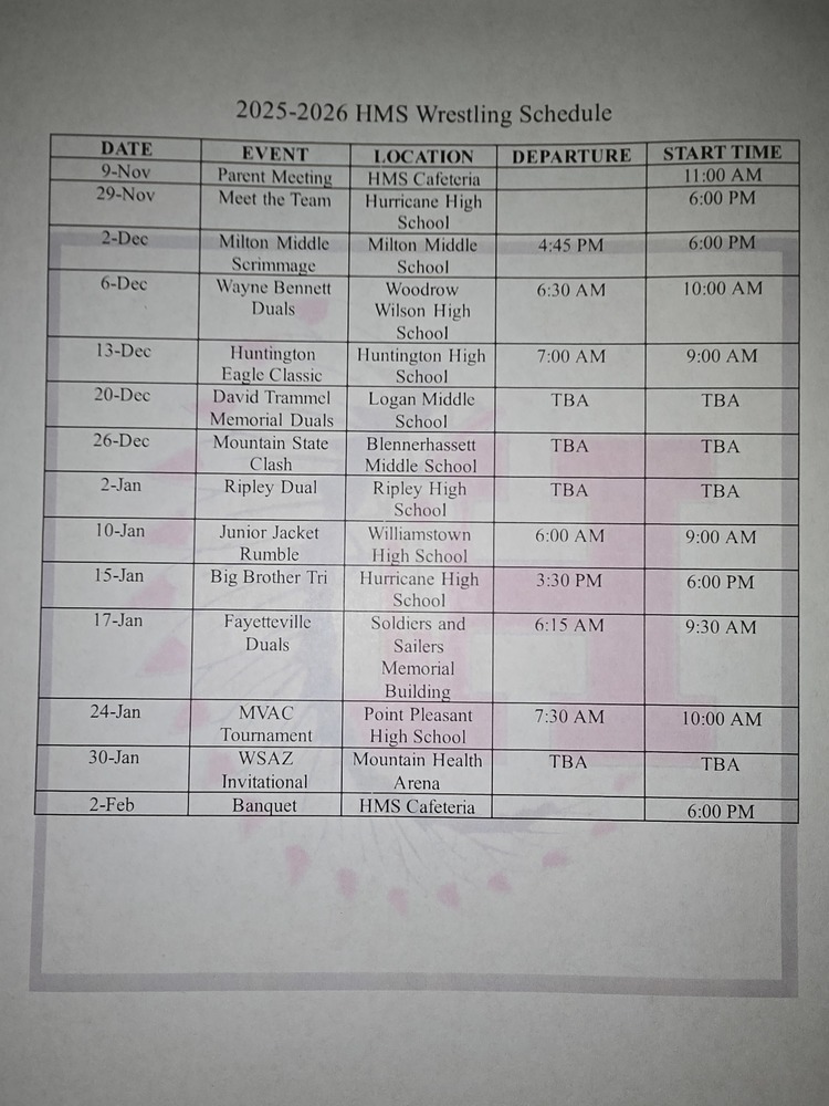 2025 - 2026 HMS Wrestling Schedule