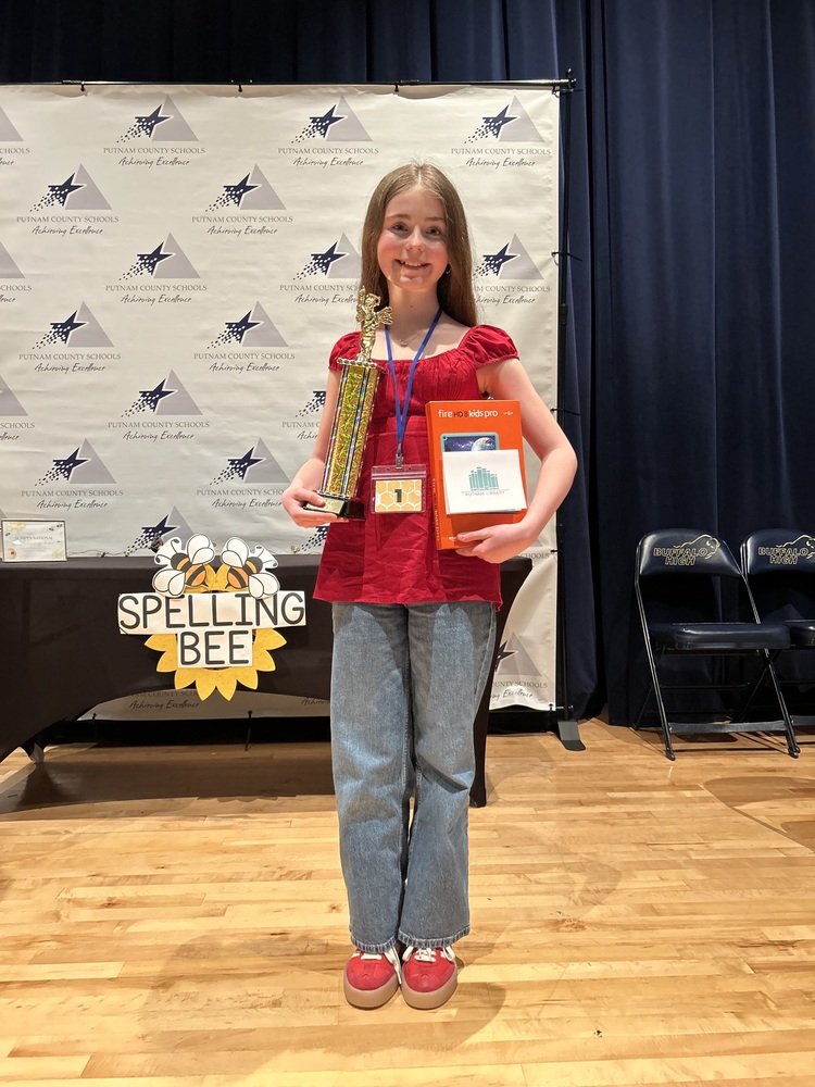 8th Grade Student Melody Shuler winner of the Putnam County Spelling Bee.