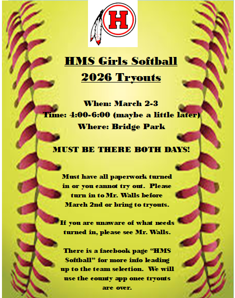 HMS Girls Softball tryout information for the 2026 season