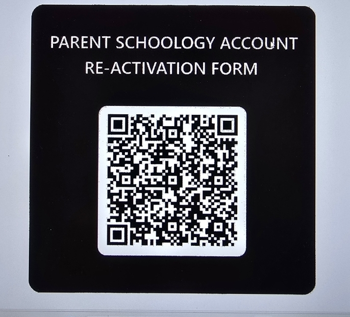 Click on the QR code to re-activate your parent Schoology account.
