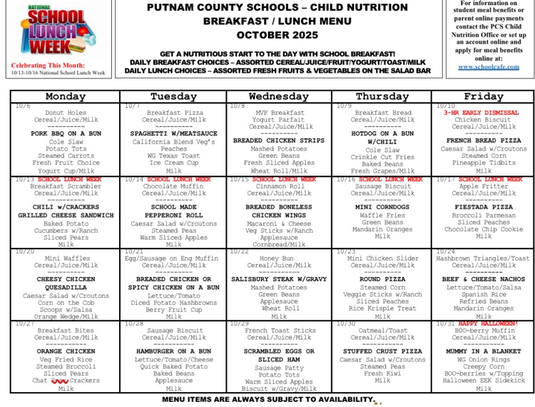October menu 