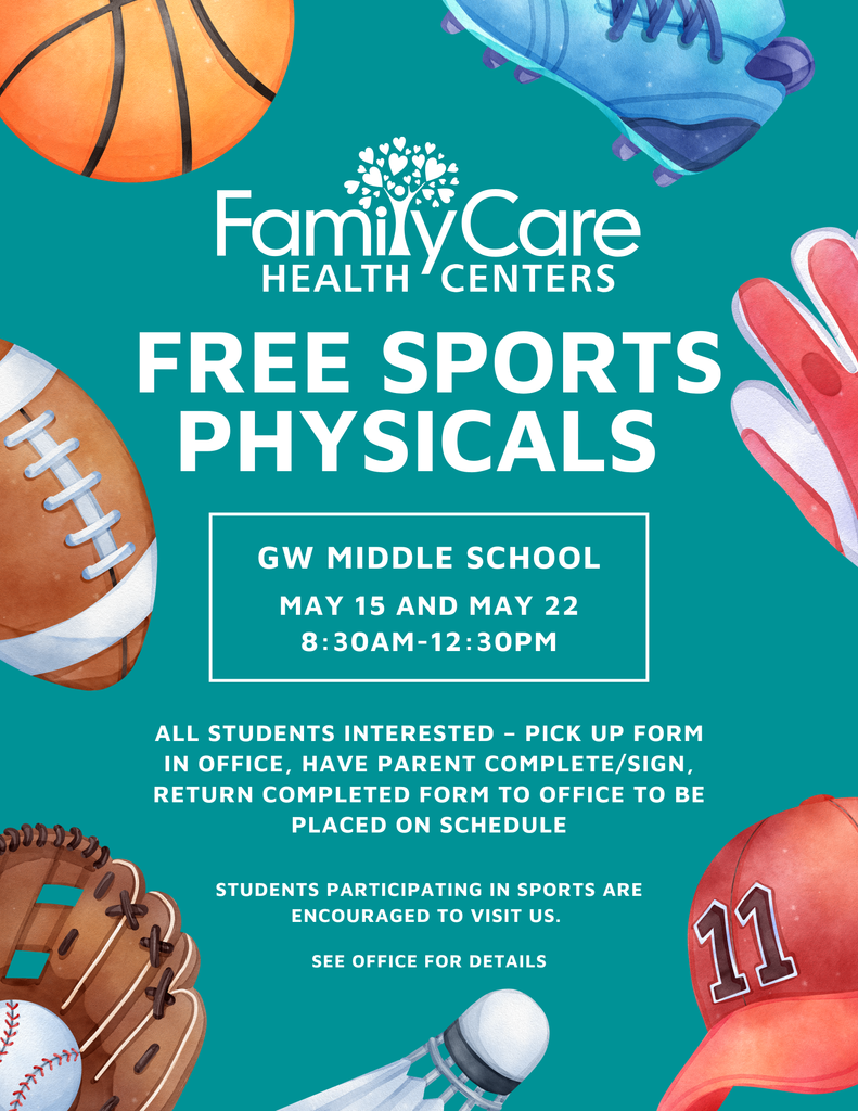 flyer with dates for sports physicals with Family Care
