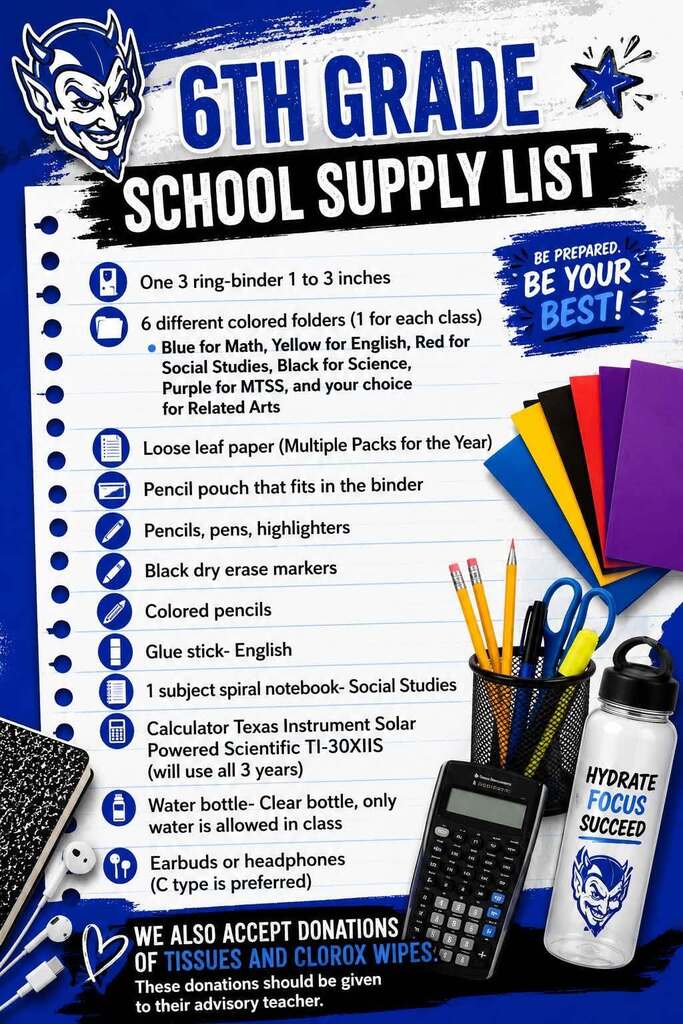 6th Grade Supply List
