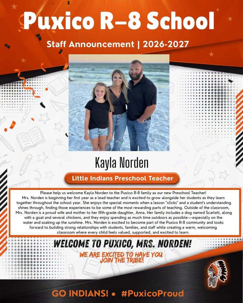 Welcome to Puxico, Mrs. Norden!