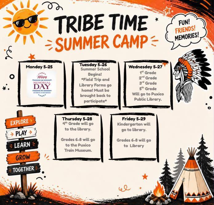 🧡🖤 Tribe Time Summer Camp starts Tuesday, May 26th! ☀️📚 We will begin serving breakfast at 7:30 AM, and school will begin at 8:00 AM. We are so excited for a summer full of learning, fun, and memories, and we can’t wait to see everyone there