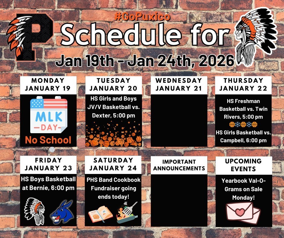 Here are our events for the week of January 12th - 17th