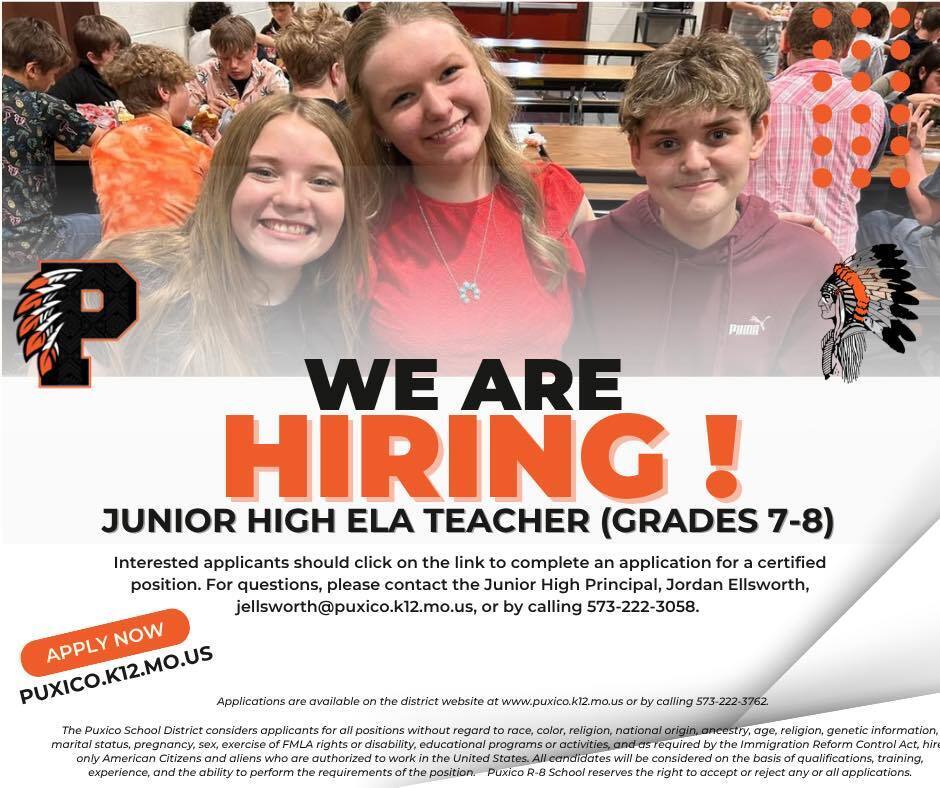 We are hiring! JH ELA teacher