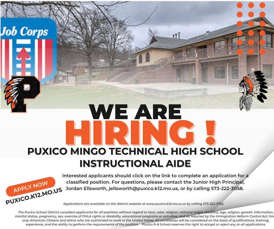 We are hiring!  Mingo Technical HS Aide