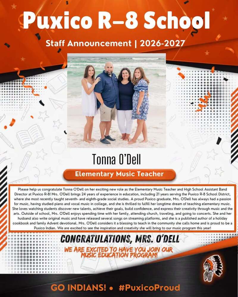 Puxico Elementary is excited to welcome a familiar face to Elementary Music!
