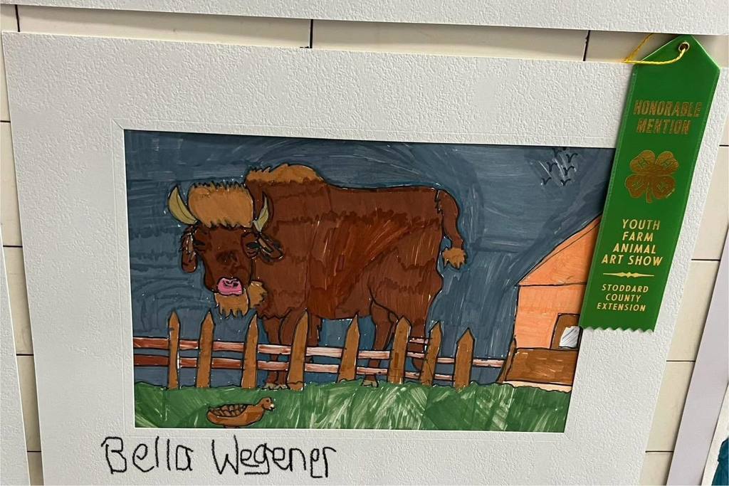 4-H club winners art work. drawing of bull.