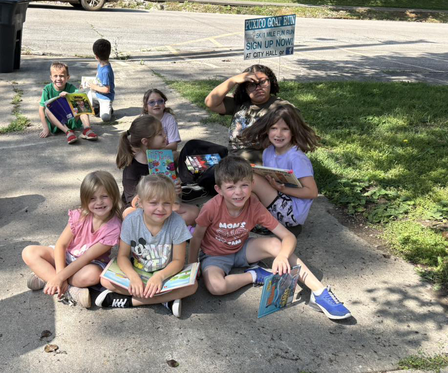 Students outside of Puxico Public Library.