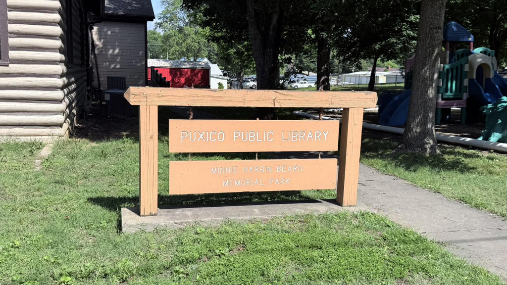 Puxico Public Library sign